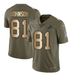 Men's Nike Detroit Lions #81 Calvin Johnson Limited Olive/Gold Salute to Service NFL Jersey