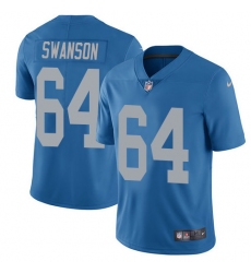 Men's Nike Detroit Lions #64 Travis Swanson Elite Blue Alternate NFL Jersey