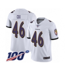 Men's Baltimore Ravens #46 Morgan Cox White Vapor Untouchable Limited Player 100th Season Football Jersey