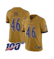 Youth Baltimore Ravens #46 Morgan Cox Limited Gold Inverted Legend 100th Season Football Jersey