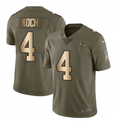 Men's Nike Baltimore Ravens #4 Sam Koch Limited Olive/Gold Salute to Service NFL Jersey