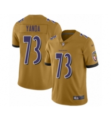 Women's Baltimore Ravens #73 Marshal Yanda Limited Gold Inverted Legend Football Jersey