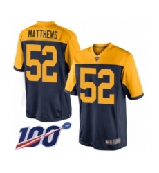 Men's Green Bay Packers #52 Clay Matthews Limited Navy Blue Alternate 100th Season Football Jersey