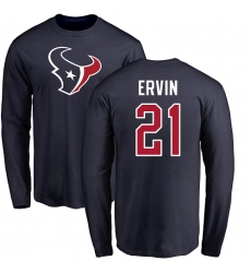 NFL Nike Houston Texans #21 Tyler Ervin Navy Blue Name & Number Logo Long Sleeve T-Shirt