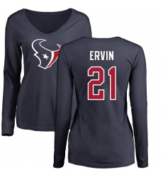 NFL Women's Nike Houston Texans #21 Tyler Ervin Navy Blue Name & Number Logo Long Sleeve T-Shirt