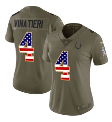 Women's Nike Indianapolis Colts #4 Adam Vinatieri Limited Olive/USA Flag 2017 Salute to Service NFL Jersey