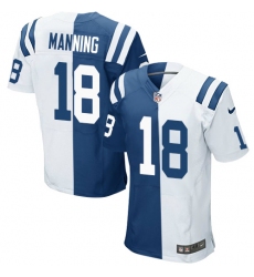 Men's Nike Indianapolis Colts #18 Peyton Manning Elite Royal Blue/White Split Fashion NFL Jersey