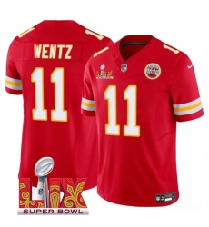 Men's Kansas City Chiefs #11 Carson Wentz Red 2025 Super Bowl LIX F.U.S.E. Vapor Limited Stitched Football Jersey