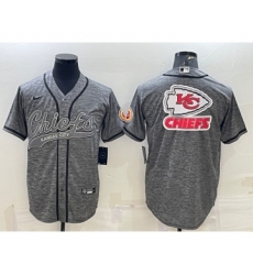 Men's Kansas City Chiefs Grey Team Big Logo With Patch Cool Base Stitched Baseball Jersey