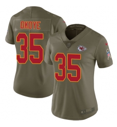 Women's Nike Kansas City Chiefs #35 Christian Okoye Limited Olive 2017 Salute to Service NFL Jersey